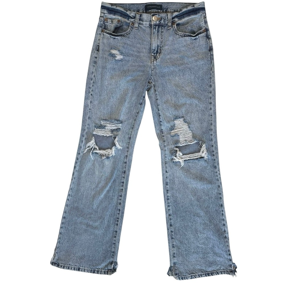 Aeropostale Boyfriend Flare Distressed Jeans Womens 0 Light Wash Grunge Y2K Indi